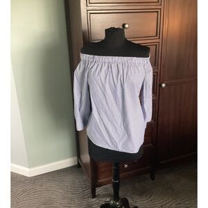 Zara Off-the-Shoulder Blouse - Blue/White Stripe - M Cotton EUC